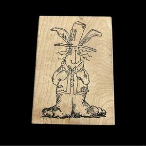 Vintage Judith Country Bunny Animal Rubber Stamp S-24 Patched Hat Wood Easter
